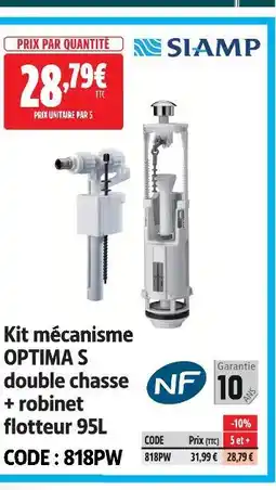 Screwfix Siamp kit mécanisme optima s double chasse + robinet flotteur 95l offre