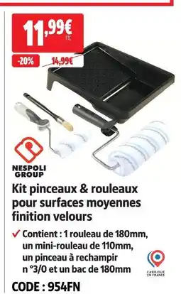 Screwfix Nespoli group kit pinceaux & rouleaux pour surfaces moyennes finition velours offre