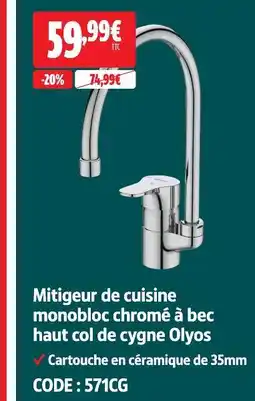 Screwfix Mitigeur de cuisine monobloc chromé à bec haut col de cygne olyos offre