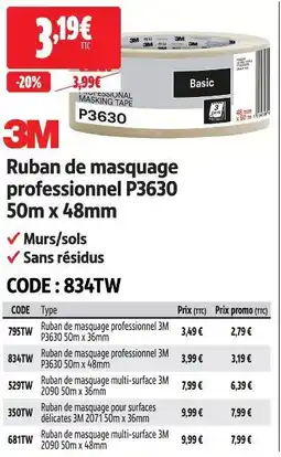Screwfix 3m ruban de masquage professionnel p3630 50m x 36mm offre