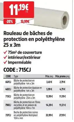 Screwfix Rouleau de bâches de protection en polyéthylène offre