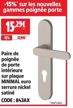Screwfix Paire de poignée de porte intérieure sur plaque minimal euro serrure nickel satiné offre