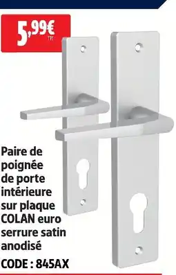 Screwfix Paire de poignée de porte intérieure sur plaque colan euro serrure satin anodisé offre