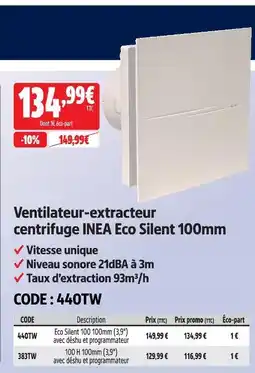 Screwfix Inea ventilateur-extracteur centrifuge eco silent 100mm offre