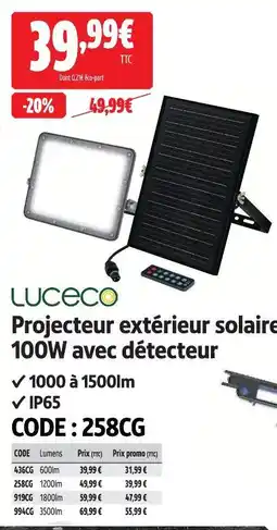 Screwfix Luceco projecteur extérieur solaire 100w avec détecteur offre