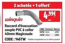 Screwfix Wirquin raccord d'évacuation souple pvc à coller 40mm magicoude offre