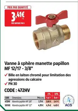 Screwfix Vanne à sphère manette papillon mf 12/17 - 3/8” offre