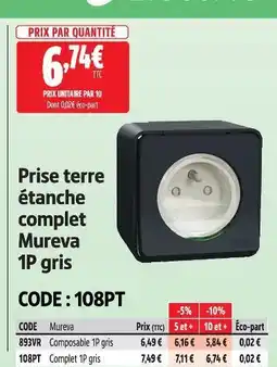 Screwfix Prise terre étanche complet mureva 1p gris offre