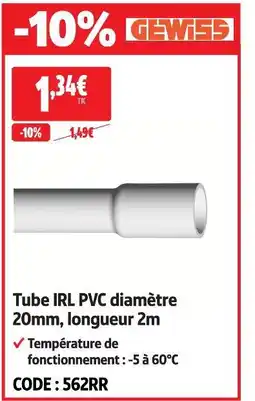 Screwfix Gewiss tube irl pvc diamètre 20mm, longueur 2m offre