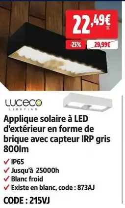 Screwfix Luceco applique solaire à led d’extérieur en forme de brique avec capteur irp gris 800lm offre