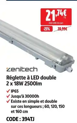 Screwfix Zenitech réglette à led double 2 x 18w 2500lm offre