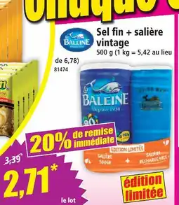 Norma La baleine sel fin + salière vintage offre