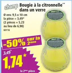 Norma Champ bougie à la citronnelle dans un verre offre