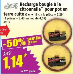 Norma Recharge bougie à la citronnelle pour pot en terre cuite offre