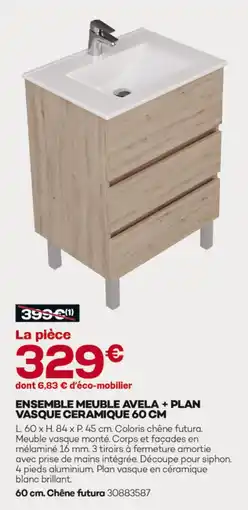 Gedimat Ensemble meuble avela + plan vasque céramique 60 cm offre
