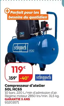 Weldom Scheppach compresseur d'atelier 50l hc65 offre