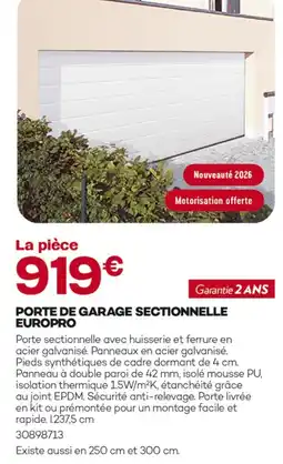 Gedimat Europro porte de garage sectionnelle offre