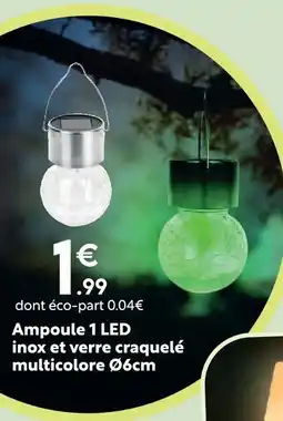 Maxi Bazar Ampoule 1 led inox et verre craquelé multicolore ø6cm offre