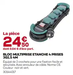 Gedimat Bloc multiprise étanche 4 prises 3g1.5 4m offre