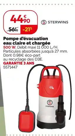 Weldom Sterwins pompe d'évacuation eau claire et chargée offre