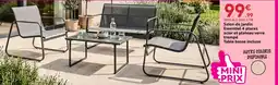 Maxi Bazar Salon de jardin essentiel 4 places acier et plateau verre trempé table basse incluse offre