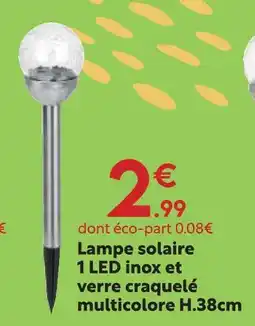 Maxi Bazar Lampe solaire 1 led inox et verre craquelé multicolore h.38cm offre