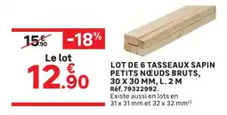 Leroy Merlin Lot de 6 tasseaux sapin petits nœuds bruts, 30 x 30 mm, l. 2 m offre