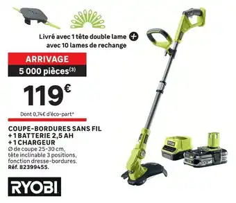 Ryobi coupe-bordures sans fil + 1 batterie 2,5 ah + 1 chargeur