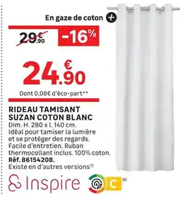 Leroy Merlin Inspire rideau tamisant suzan coton blanc offre