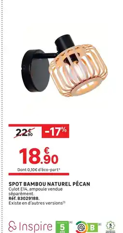 Leroy Merlin Inspire spot bambou naturel pécan offre