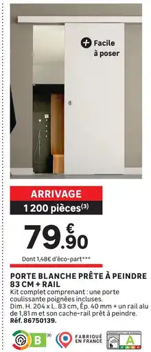 Leroy Merlin Porte blanche prête à peindre 83 cm + rail offre