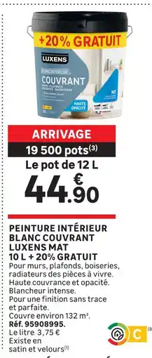 Leroy Merlin Luxens peinture intérieur blanc couvrant mat 10 l + 20% gratuit offre