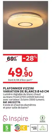 Leroy Merlin Inspire plafonnier vizzini variation de blancs ø 40 cm offre