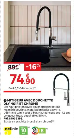 Leroy Merlin Delinia mitigeur avec douchette oly noir et chrome offre