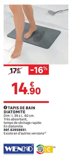 Leroy Merlin Wenko tapis de bain diatomite offre