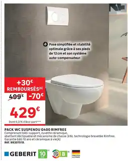 Leroy Merlin Geberit pack wc suspendu g400 rimfree offre