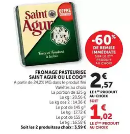 Hyper U Saint agur - fromage pasteurise offre