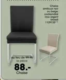 Möbel Martin Chaise similicuir noir ou beige, cadremétal inox argent offre