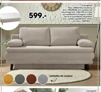 Canapé-lit Tissu, différentes couleurs