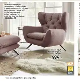 Möbel Martin Ensemble de sièges Tissu velours côtelé taupe, dos en revêtement d'origine offre