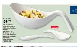 Möbel Martin Set à salade Flow, porcelaine/ résine mélamine, blanc offre