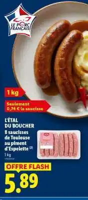 Lidl L'ÉTAL DU BOUCHER 8 saucisses de Toulouse au piment d'Espelette offre