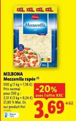 Lidl Milbona Mozzarella râpée offre