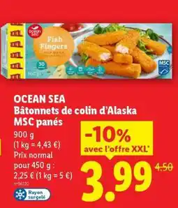 Lidl OCEAN SEA Bâtonnets de colin d’Alaska MSC panés offre