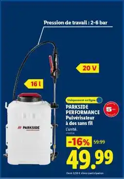 Lidl PARKSIDE PERFORMANCE Pulvérisateur à dos sans fil offre