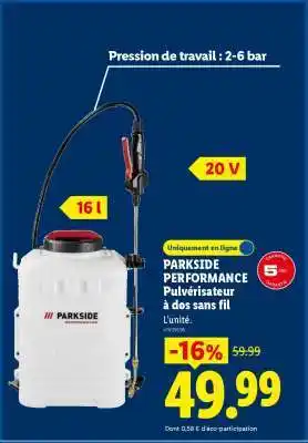 Lidl PARKSIDE PERFORMANCE Pulvérisateur à dos sans fil offre