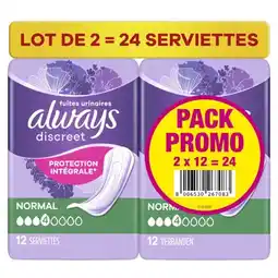 Carrefour Always discreet protections hygiéniques pour fuites urinaires pack promo offre