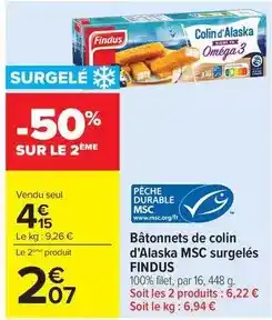 Carrefour Findus - bâtonnets de colin d'alaska msc surgelés offre