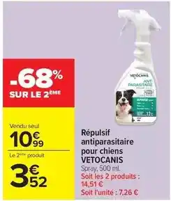 Carrefour Vetocanis - répulsif antiparasitaire pour chiens offre