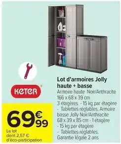 Carrefour Lot d'armoires jolly haute + basse offre